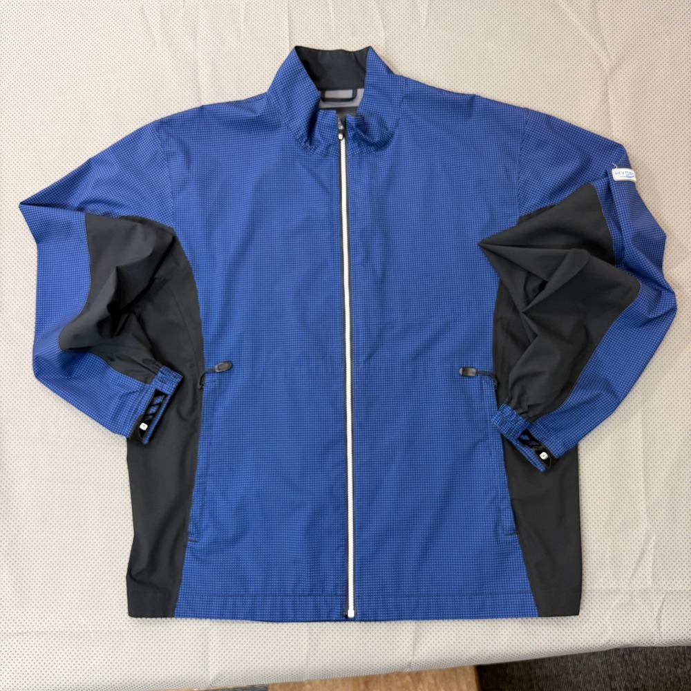 FootJoy DryJoys Rain HydroLite Jacket Men L Blue Houndstooth Golf Windbreaker